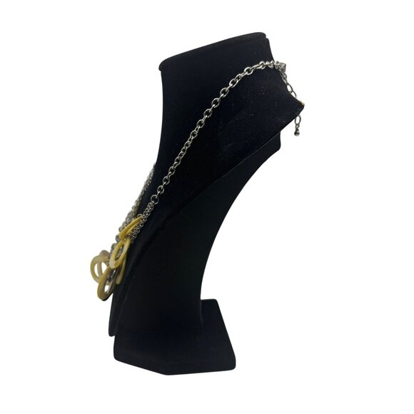 Silver Tone and Shell Multi Disk Necklace Adjustable 18-21 inches Pale Yellow - Picture 3 of 7